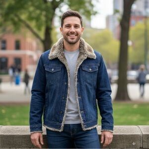 Men's Blue Sherpa-Lined Denim Jacket